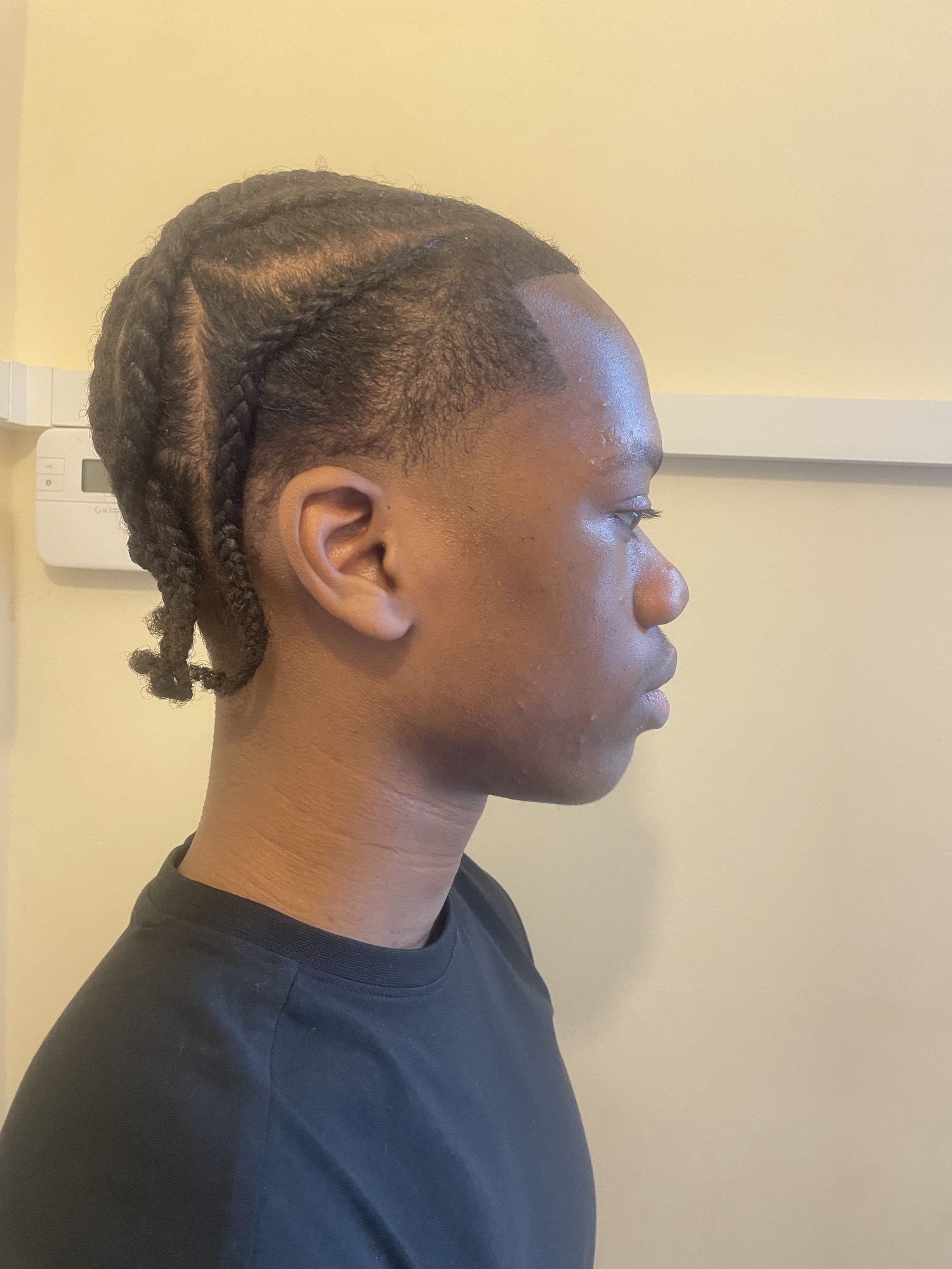 Right profile, cornrows