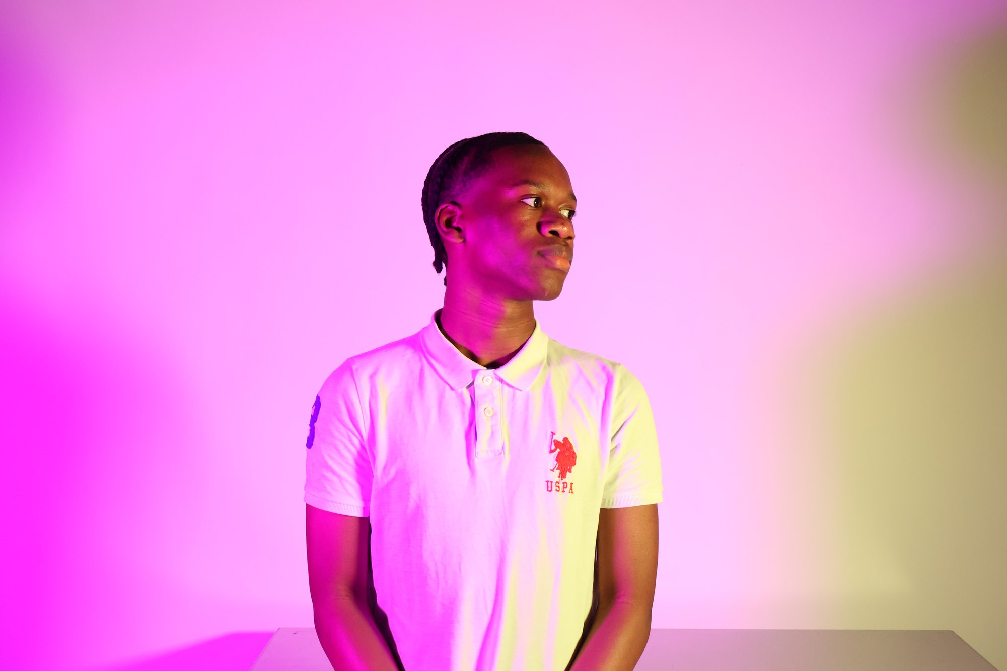 Studio portrait, gel lighting